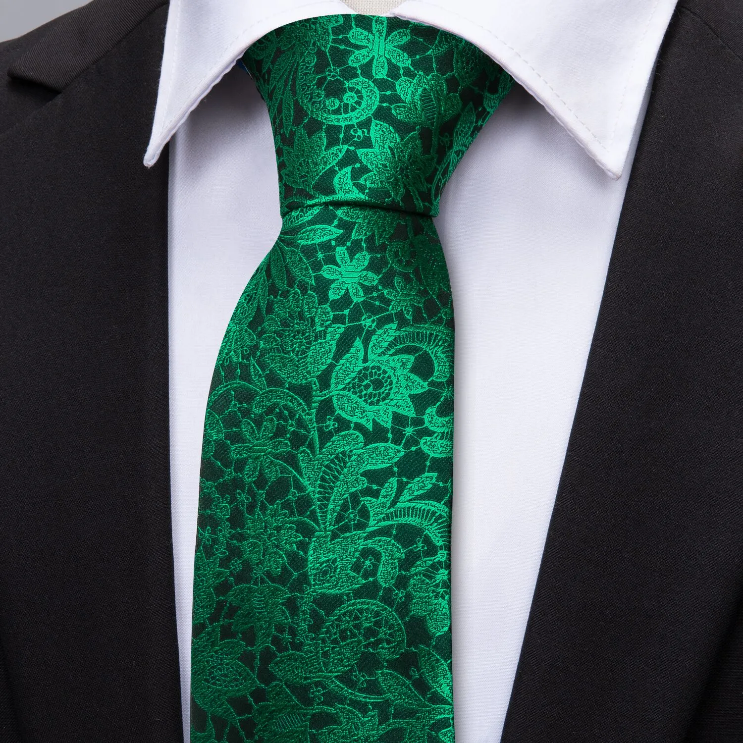 Barry Wang Floral Tie Fluorescent Green Paisley Silk Tie Hanky Cufflinks Set sold by Barrywang product image thumbnail 4