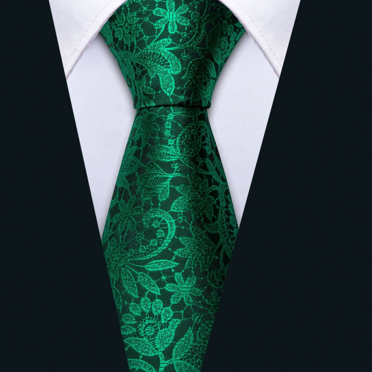 Barry Wang Floral Tie Fluorescent Green Paisley Silk Tie Hanky Cufflinks Set sold by Barrywang product image thumbnail 2