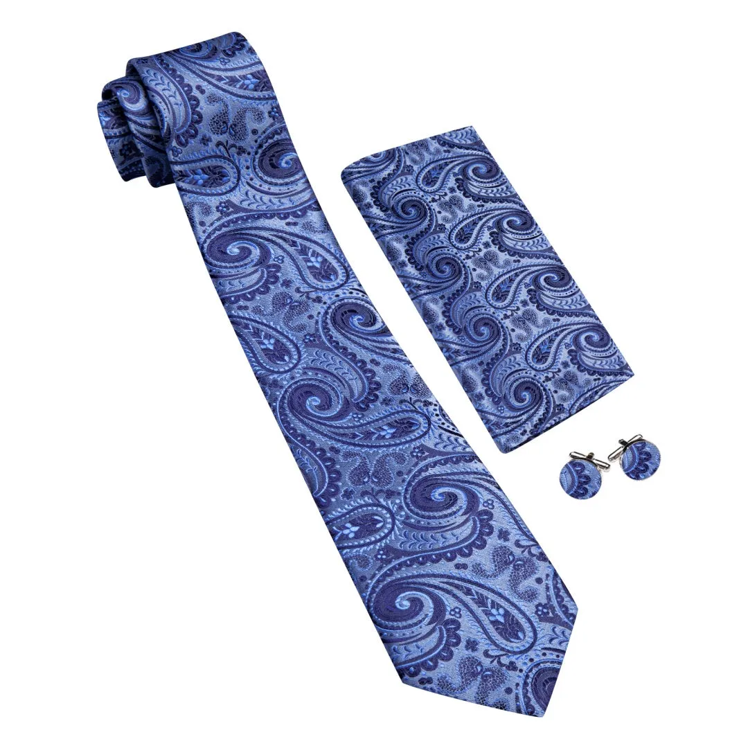 Barry. Wang Blue Paisley Tie Pocket Square Cufflinks Set Silk Ties for Men sold by Barrywang product image thumbnail 4