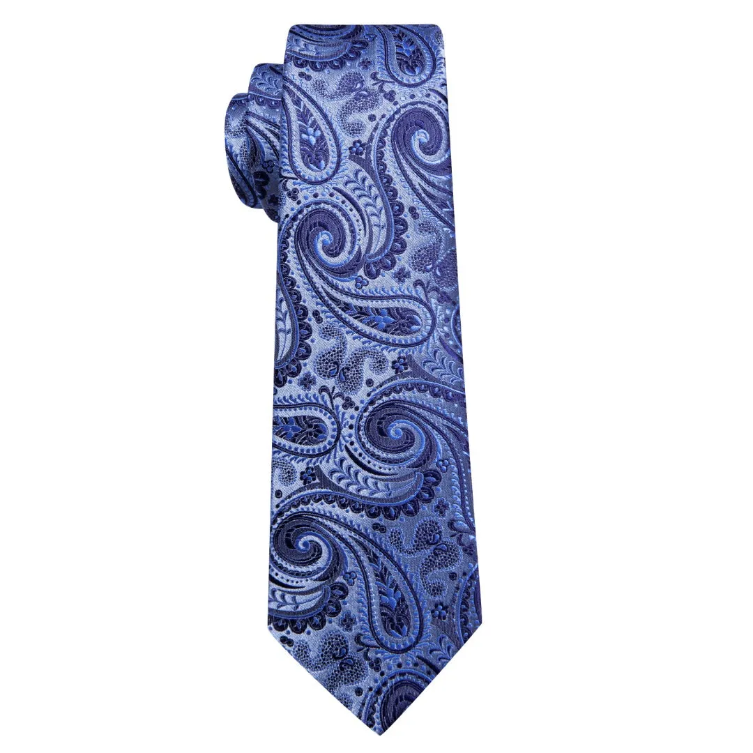 Barry. Wang Blue Paisley Tie Pocket Square Cufflinks Set Silk Ties for Men sold by Barrywang product image thumbnail 5