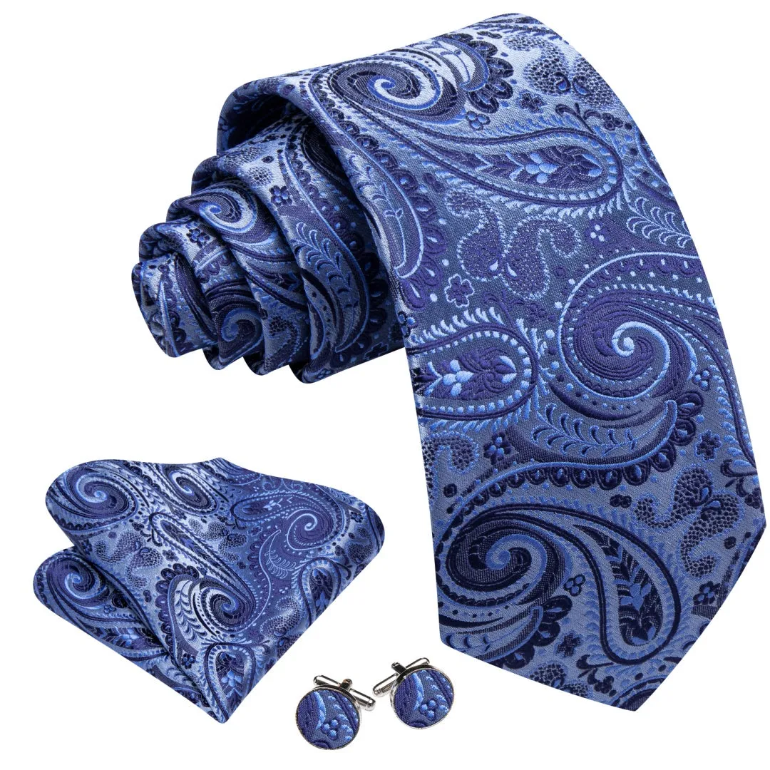 Barry. Wang Blue Paisley Tie Pocket Square Cufflinks Set Silk Ties for Men sold by Barrywang product image thumbnail 2