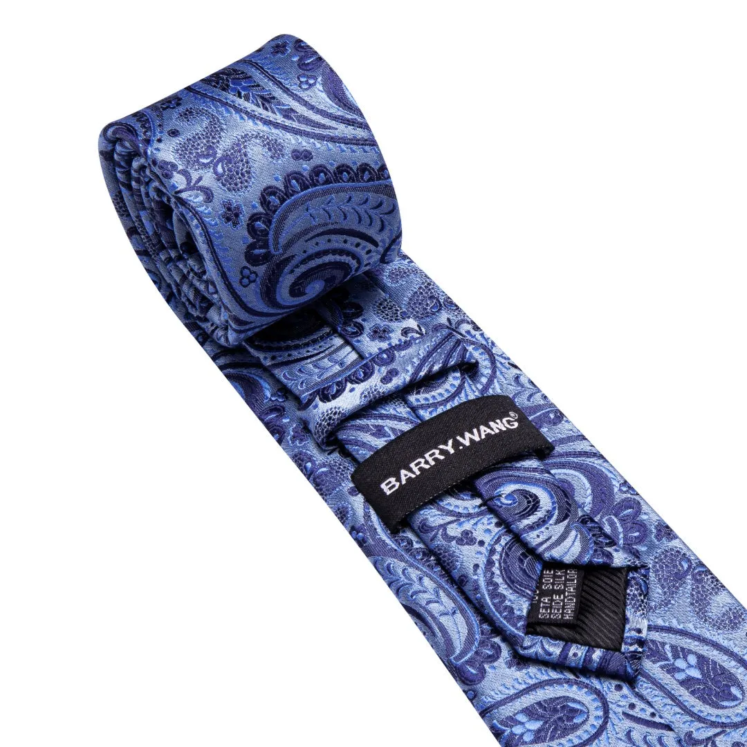 Barry. Wang Blue Paisley Tie Pocket Square Cufflinks Set Silk Ties for Men sold by Barrywang product image thumbnail 3