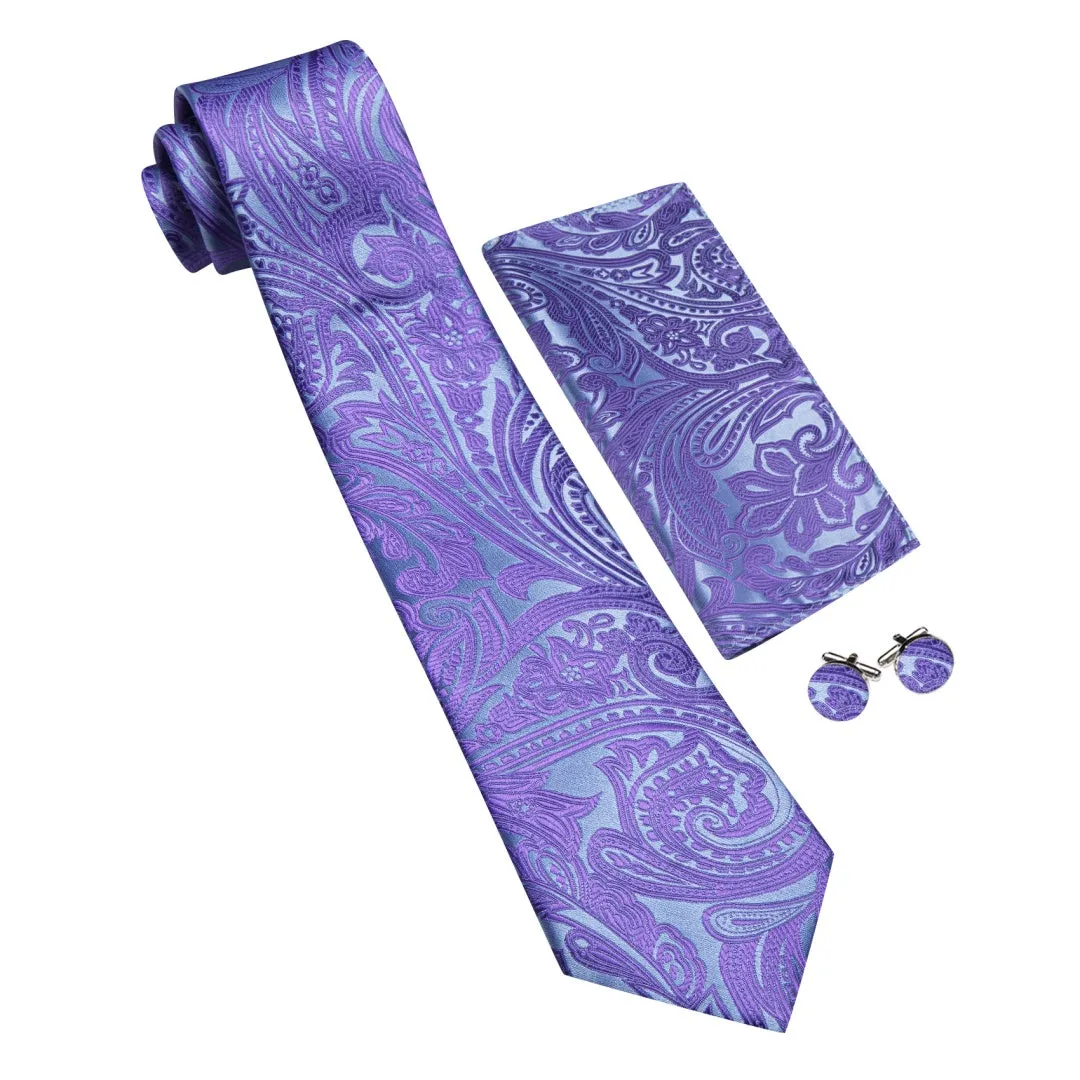 Barry. Wang Slate Blue Paisley Tie Pocket Square Cufflinks Set Silk Mens Ties sold by Barrywang product image thumbnail 4