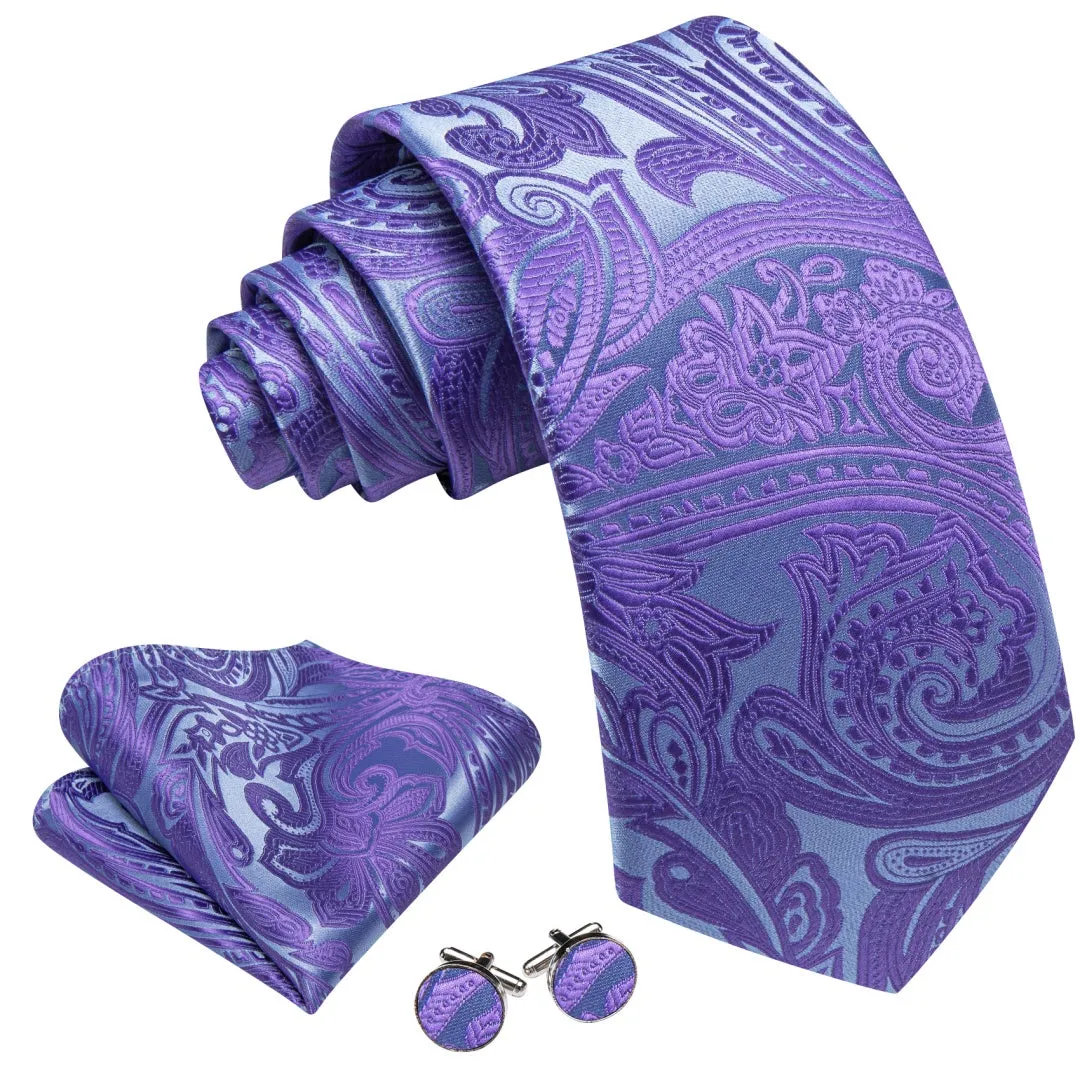 Barry. Wang Slate Blue Paisley Tie Pocket Square Cufflinks Set Silk Mens Ties sold by Barrywang product image thumbnail 2