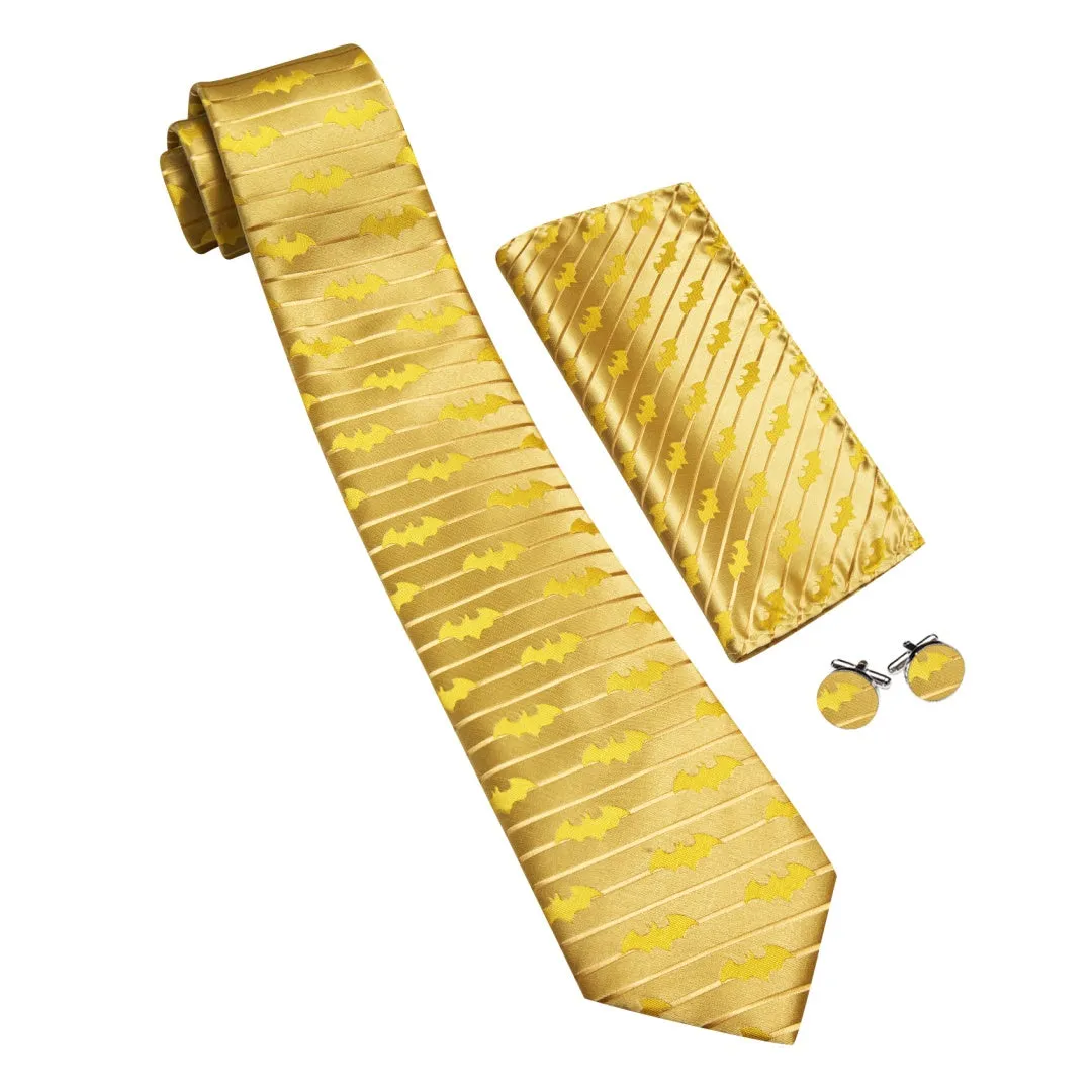 Barry.Wang Gold Bat Tie Pocket Square Cufflinks Set Silk Ties for Men sold by Barrywang product image thumbnail 3