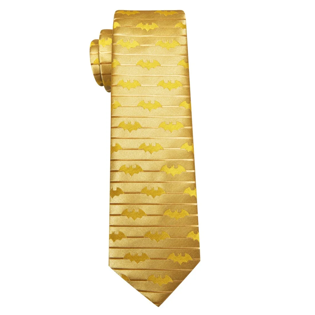 Barry.Wang Gold Bat Tie Pocket Square Cufflinks Set Silk Ties for Men sold by Barrywang product image thumbnail 4