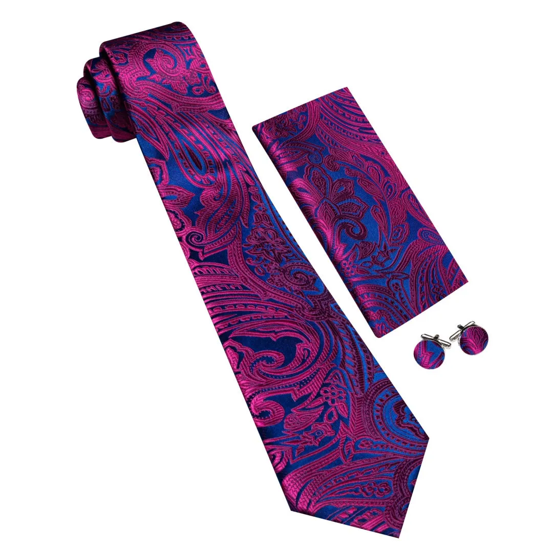 Barry. Wang Purple Blue Floral Tie Pocket Square Cufflinks Set Silk Mens Ties sold by Barrywang product image thumbnail 3