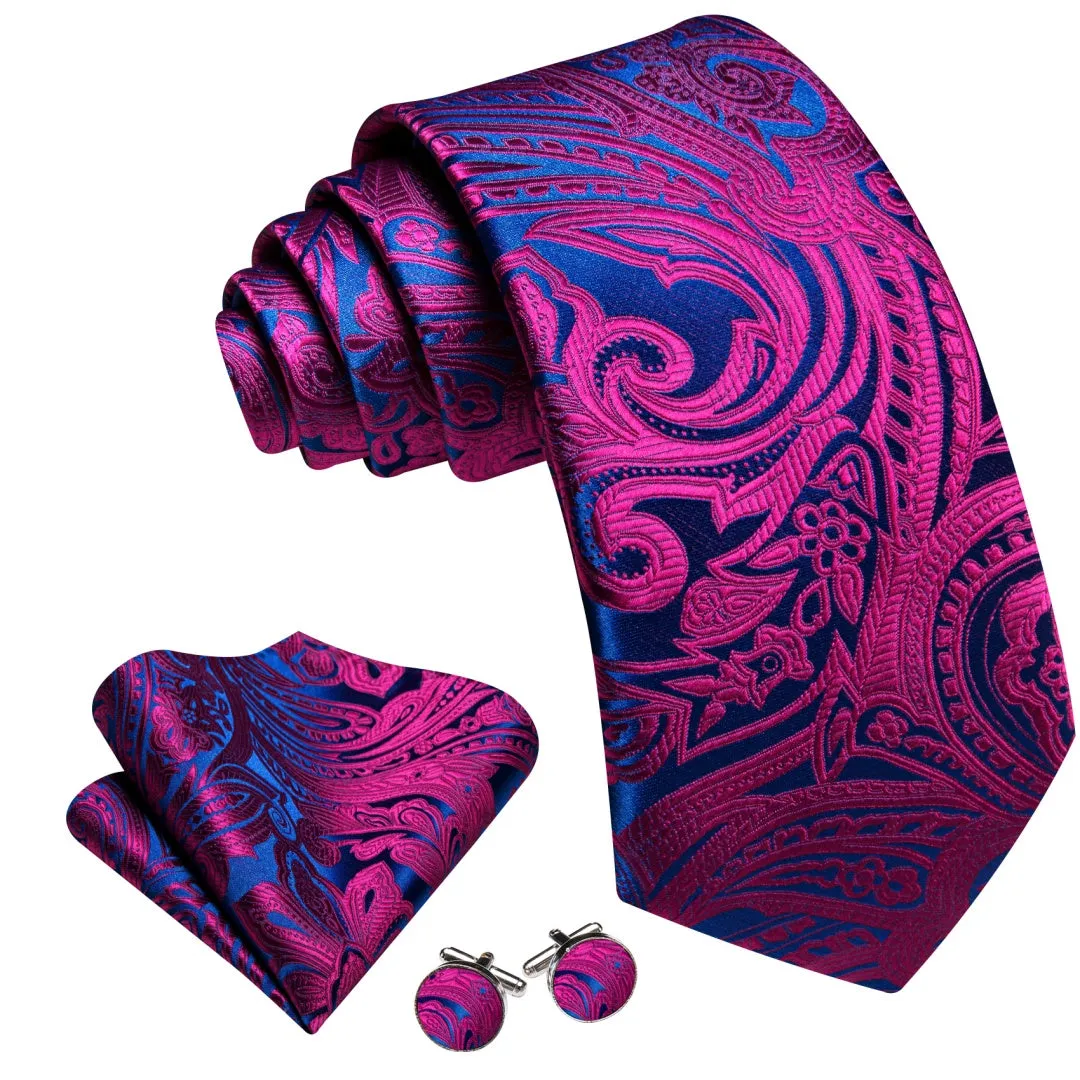 Barry. Wang Purple Blue Floral Tie Pocket Square Cufflinks Set Silk Mens Ties sold by Barrywang product image thumbnail 2