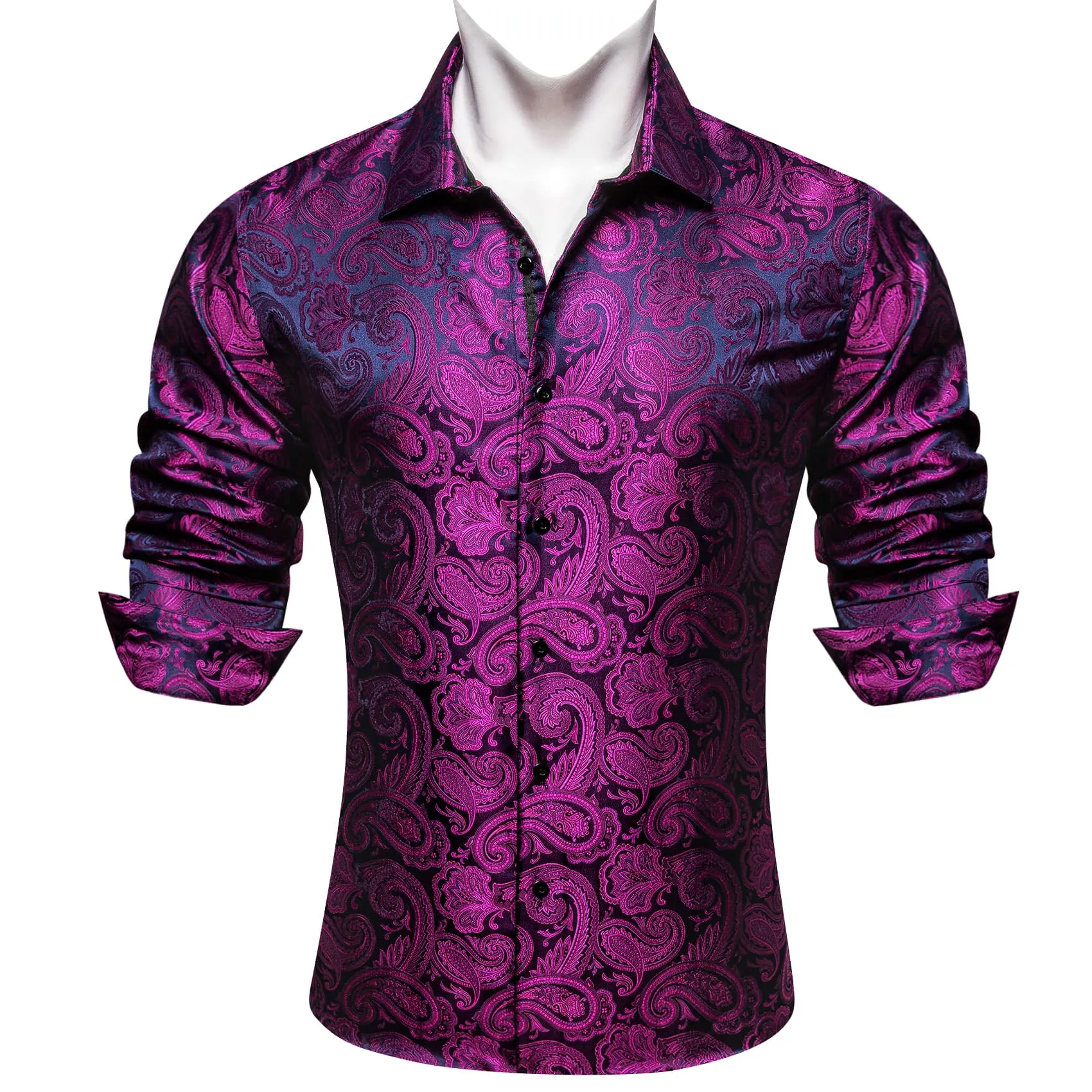 Barry. Wang Silk Pueple Paisley Shirt Men Long Sleeve Dress Shirt sold by Barrywang product image thumbnail 2