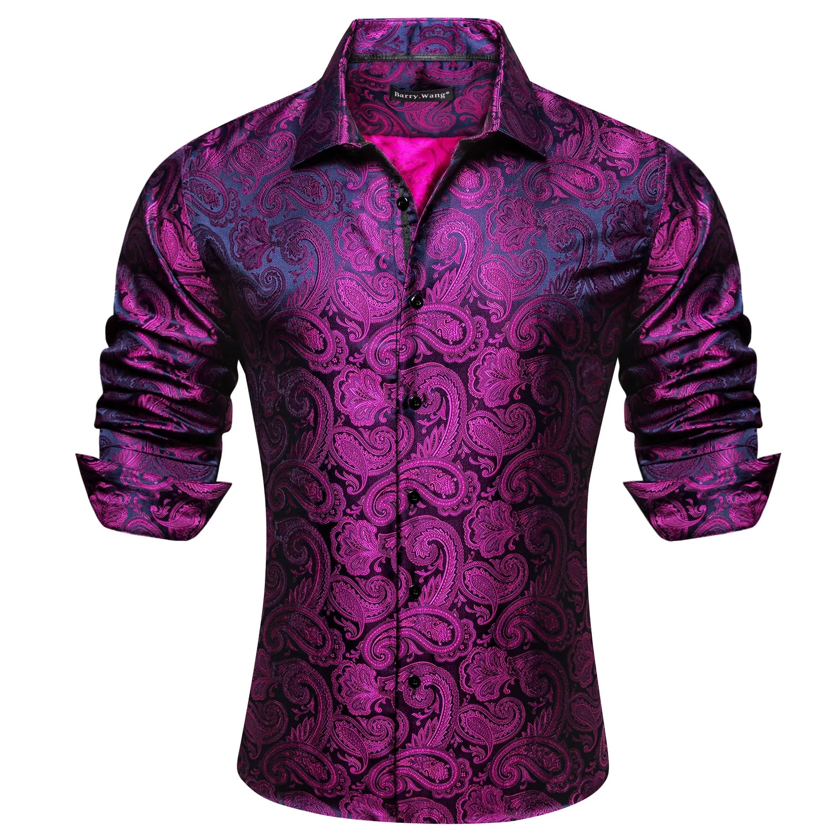 Barry. Wang Silk Pueple Paisley Shirt Men Long Sleeve Dress Shirt sold by Barrywang