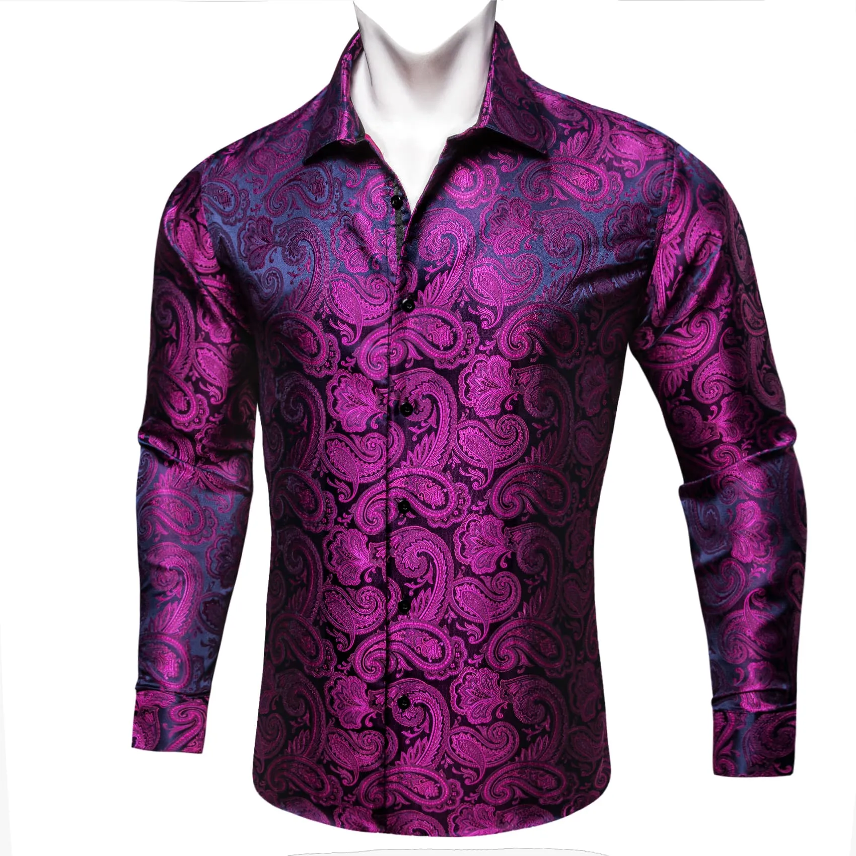 Barry. Wang Silk Pueple Paisley Shirt Men Long Sleeve Dress Shirt sold by Barrywang product image thumbnail 3