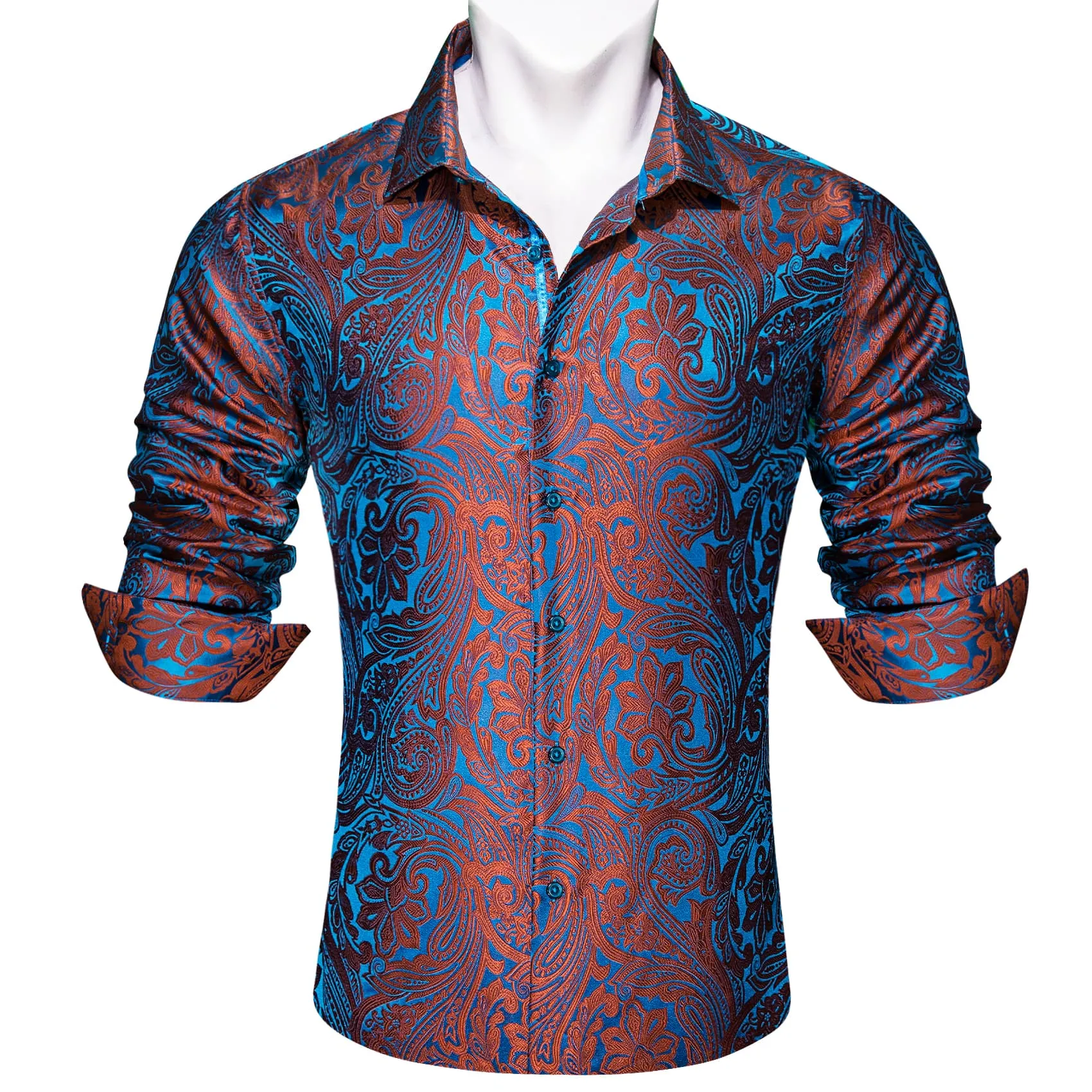 Barry. Wang Orange Blue Green Paisley Shirt Men Long Sleeve Dress Shirt sold by Barrywang product image thumbnail 2