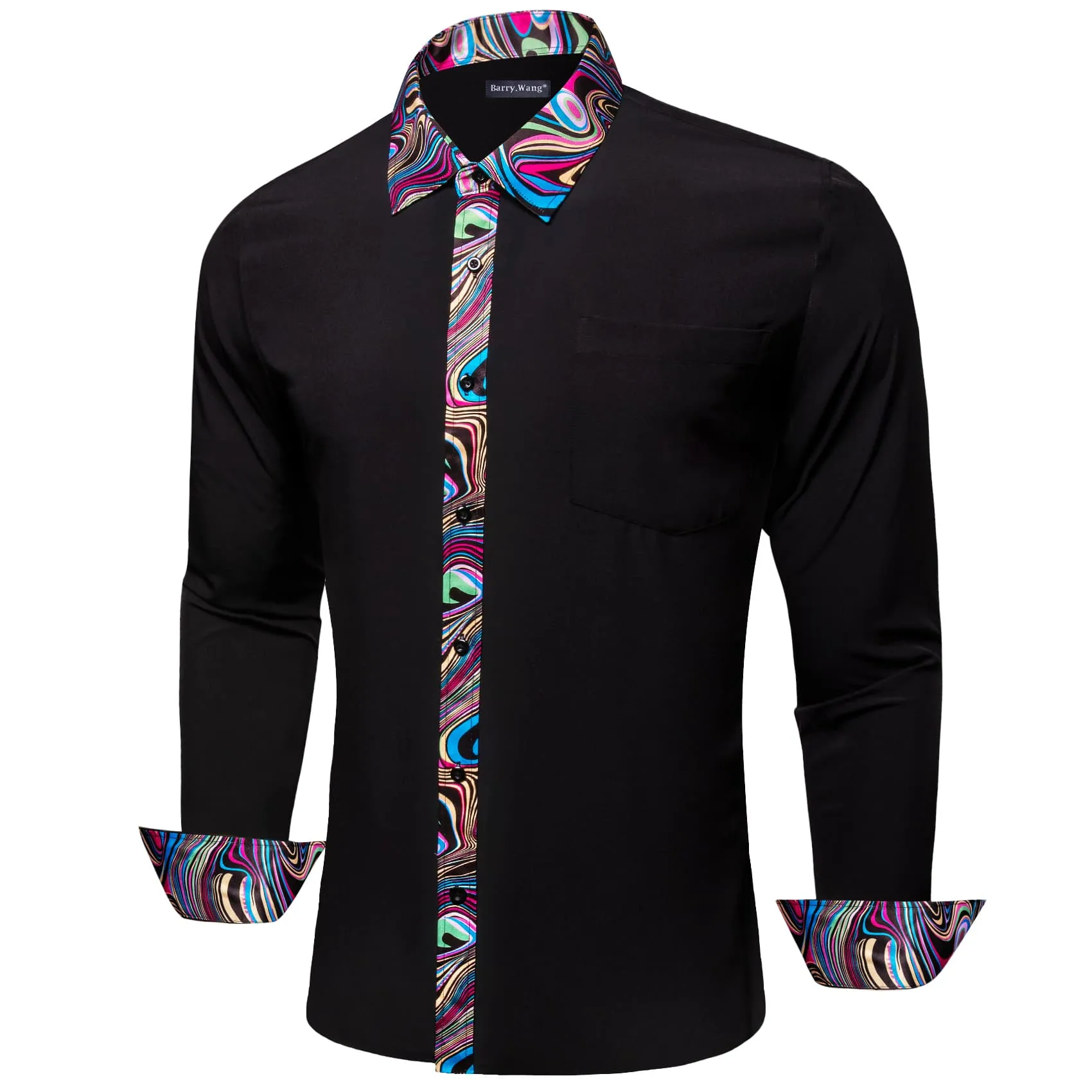 Barry. Wang Black Dress Shirt Novelty Splicing Shirt for Men Long Sleeve sold by Barrywang product image thumbnail 2