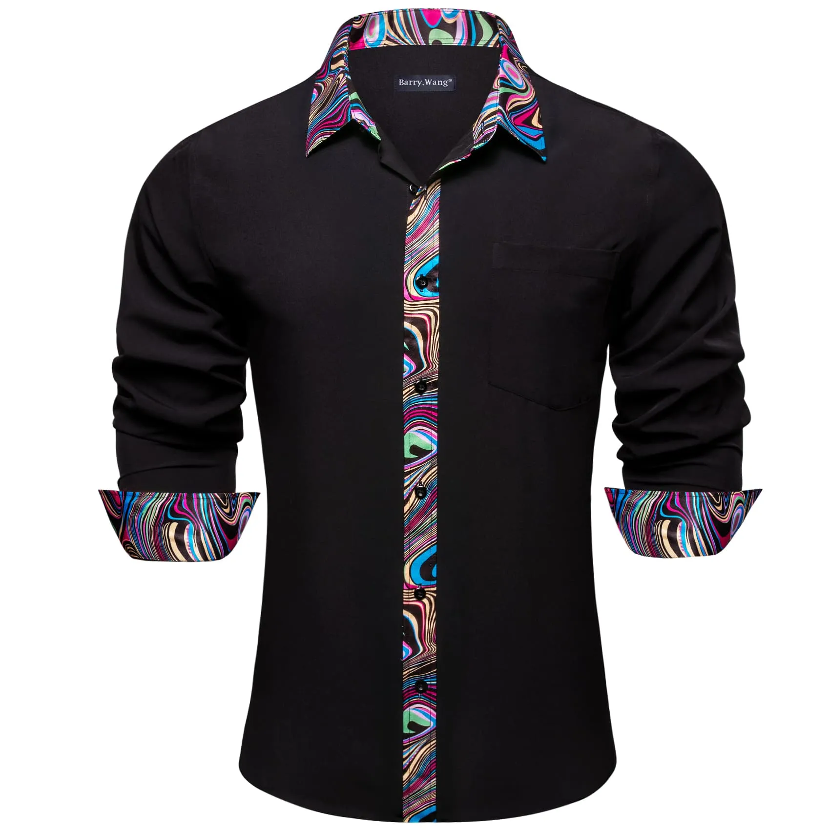 Barry. Wang Black Dress Shirt Novelty Splicing Shirt for Men Long Sleeve sold by Barrywang