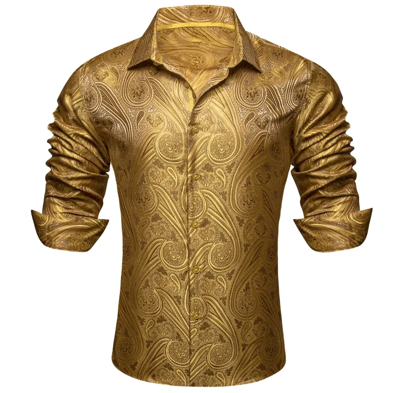 Barry. Wang Gold Mens Dress Shirt Button Up Long Sleeve Shirts for Men sold by Barrywang