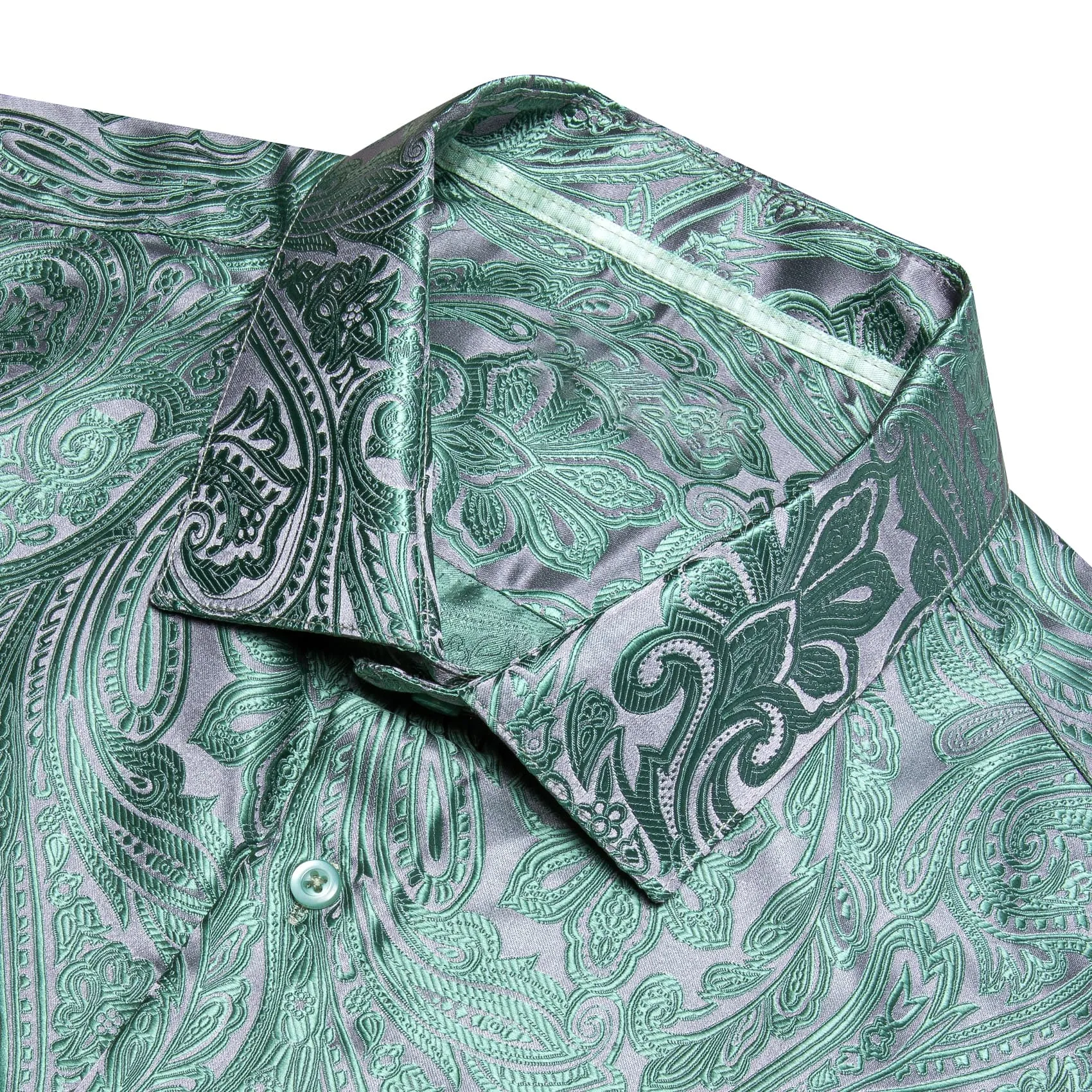 Barry.Wang Green Paisley Men's Designer Shirt Long Sleeve Button Up Shirt sold by Barrywang product image thumbnail 4