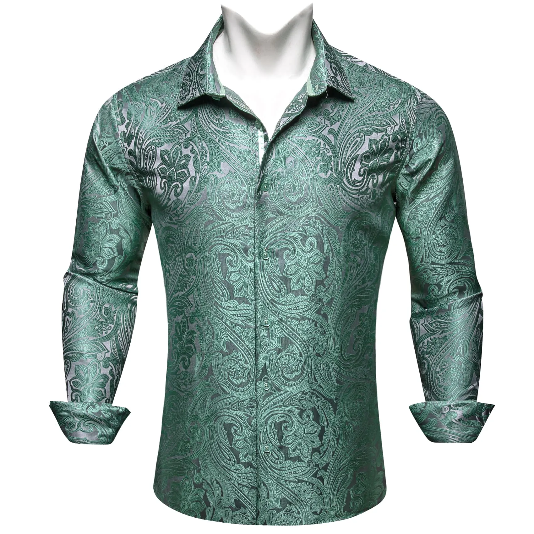 Barry.Wang Green Paisley Men's Designer Shirt Long Sleeve Button Up Shirt sold by Barrywang product image thumbnail 3