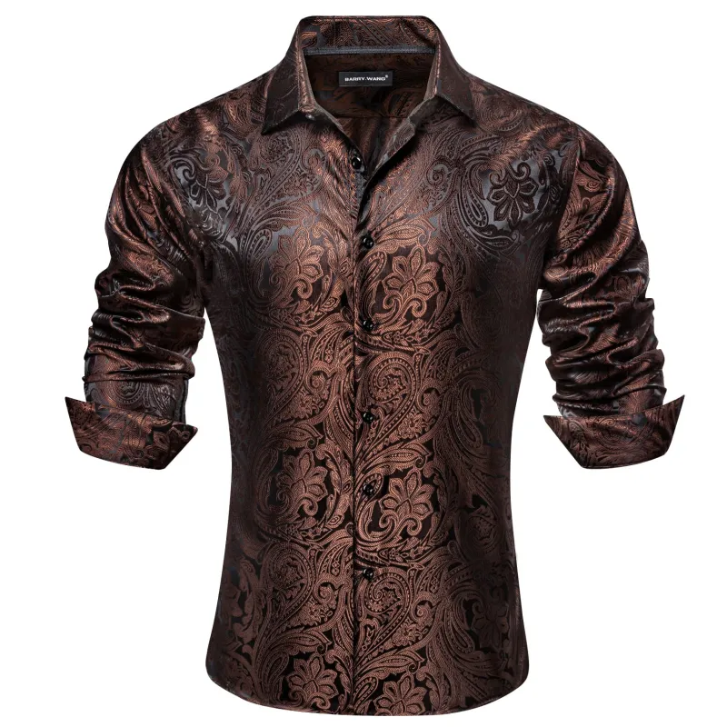 Barry. Wang Seal Brown Paisley Shirt Long Sleeve Dress Shirt for Men sold by Barrywang