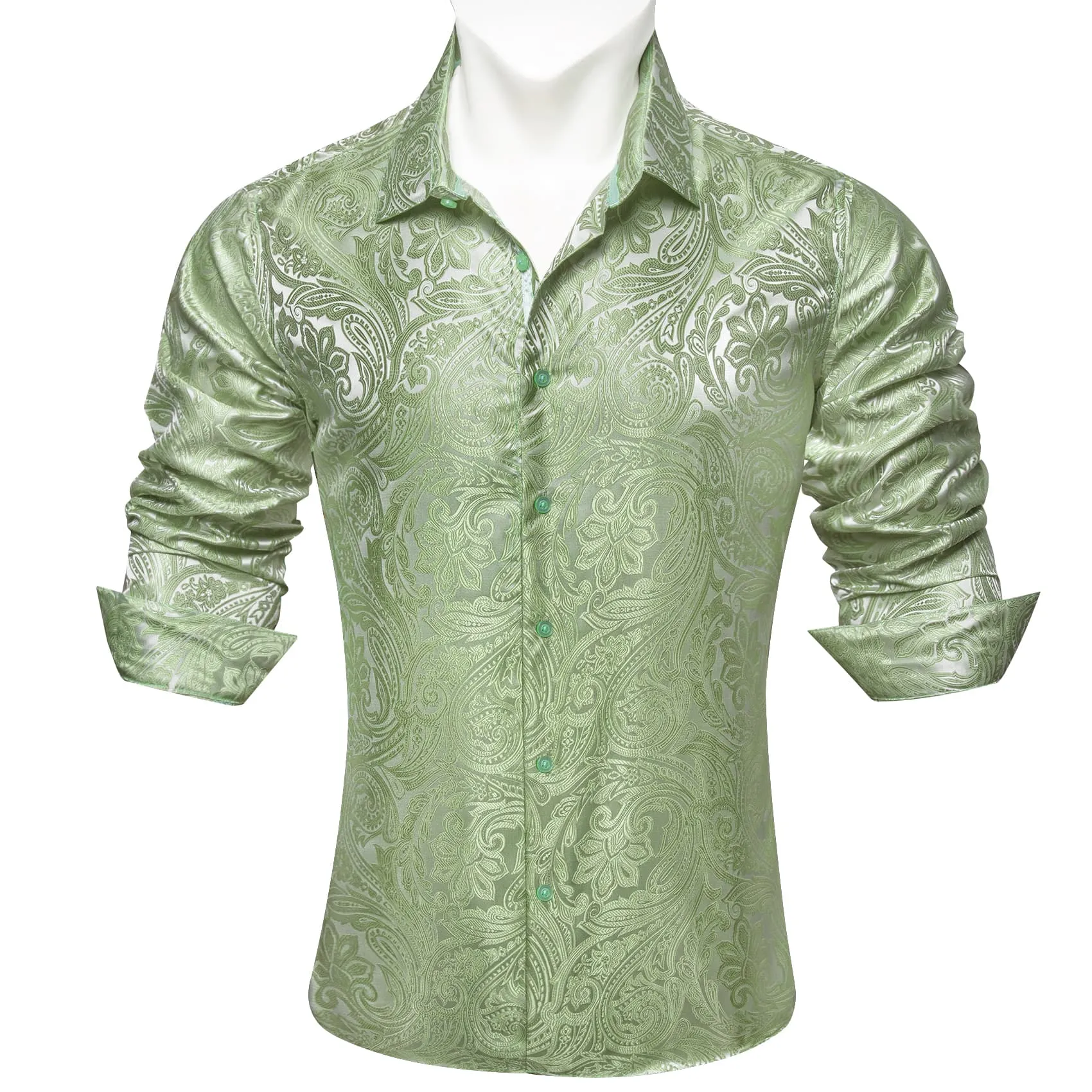 Barry.Wang Laurel Green Paisley Shirt Men Long Sleeve Dress Shirt sold by Barrywang product image thumbnail 2