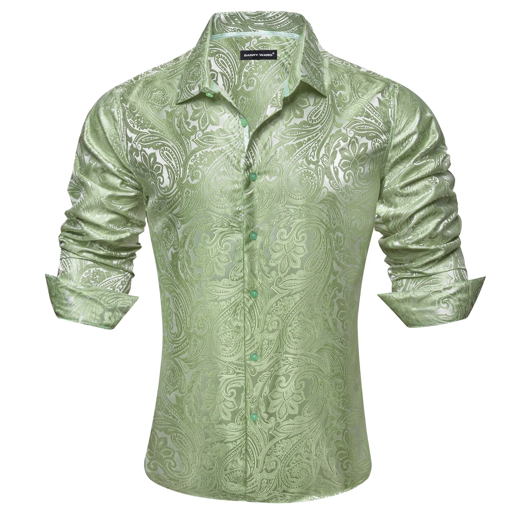 Barry.Wang Laurel Green Paisley Shirt Men Long Sleeve Dress Shirt sold by Barrywang