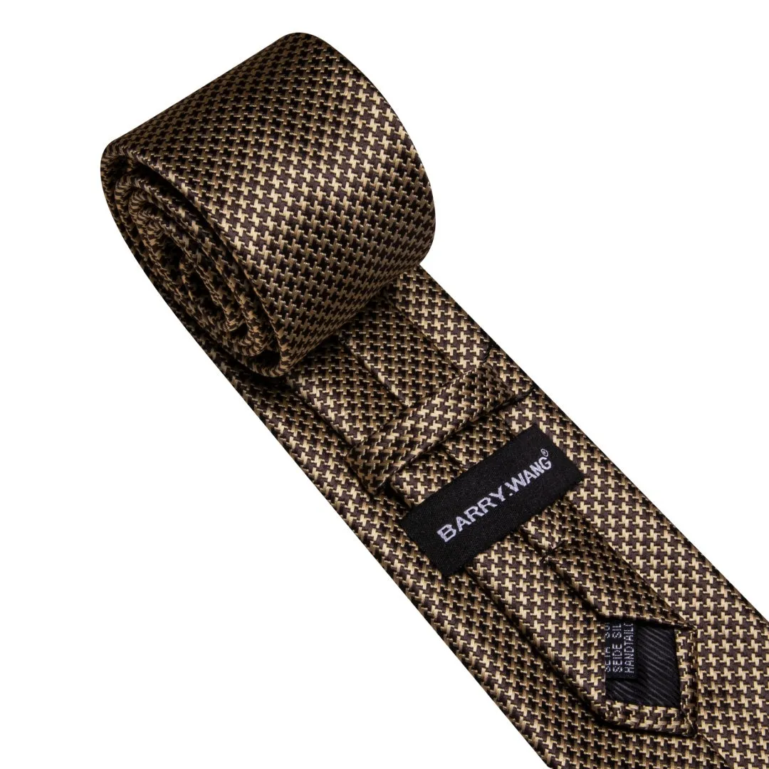 Barry.Wang Mens Dark Brown Plaid Tie Pocket Square Cufflinks Set sold by Barrywang product image thumbnail 4