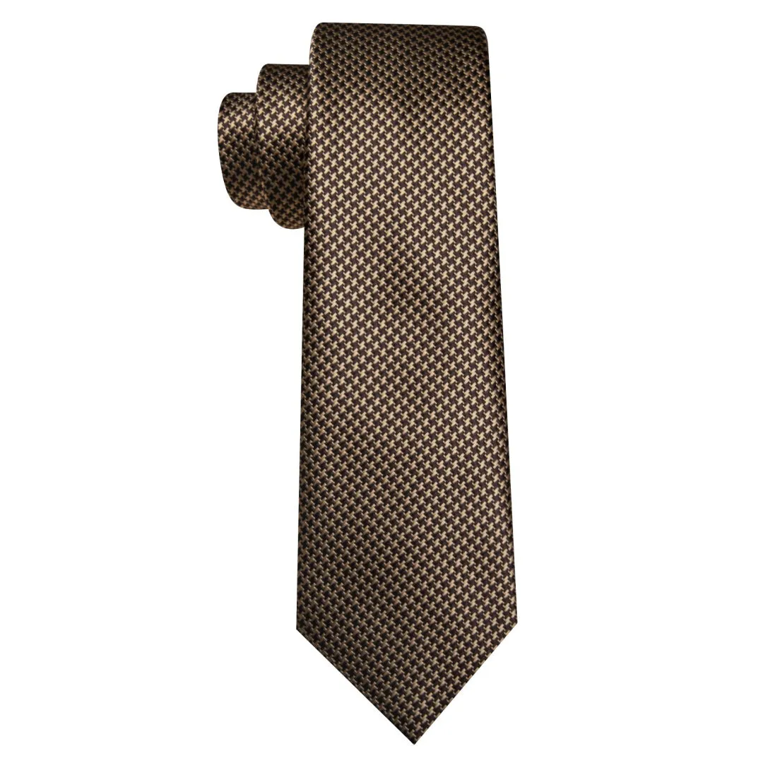 Barry.Wang Mens Dark Brown Plaid Tie Pocket Square Cufflinks Set sold by Barrywang product image thumbnail 5