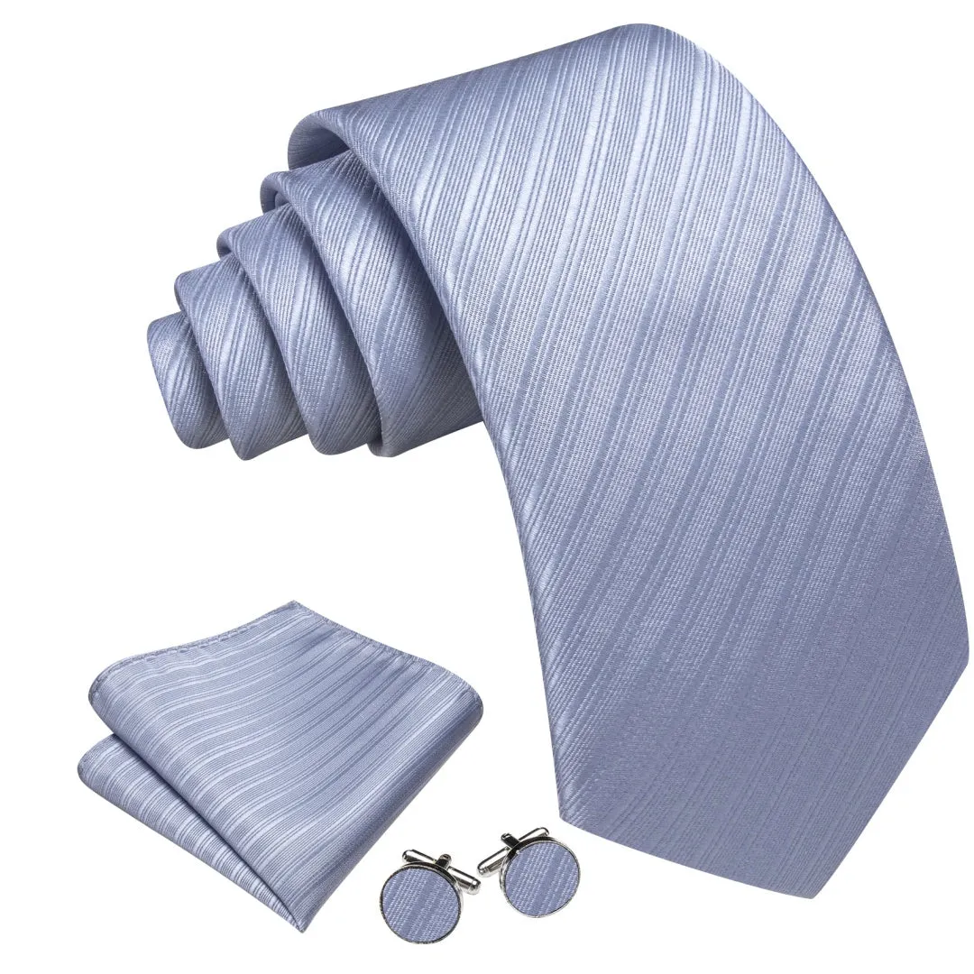 Barry.Wang Mens Solid Light Blue Striped Tie Pocket Square Cufflinks Set sold by Barrywang product image thumbnail 2