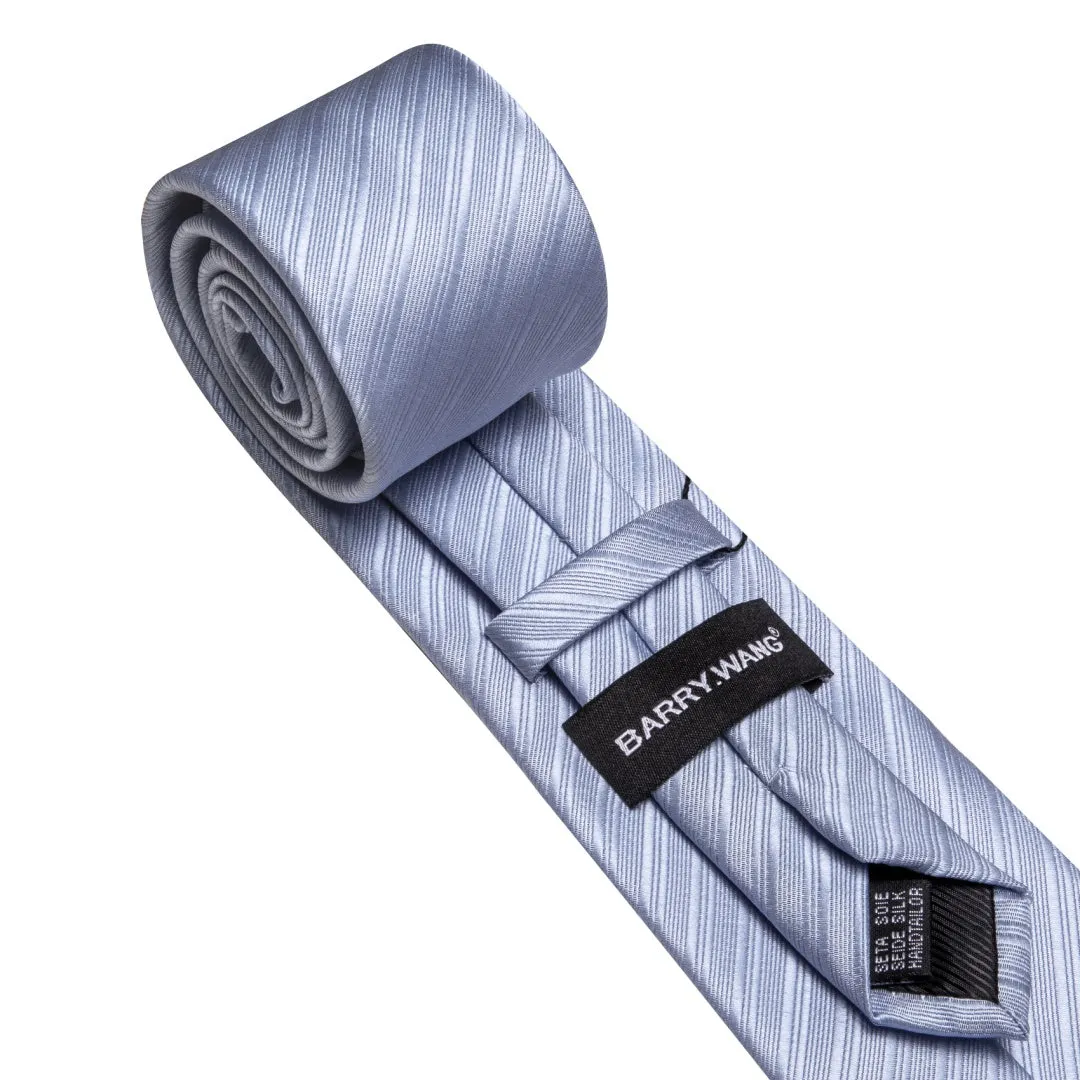 Barry.Wang Mens Solid Light Blue Striped Tie Pocket Square Cufflinks Set sold by Barrywang product image thumbnail 4