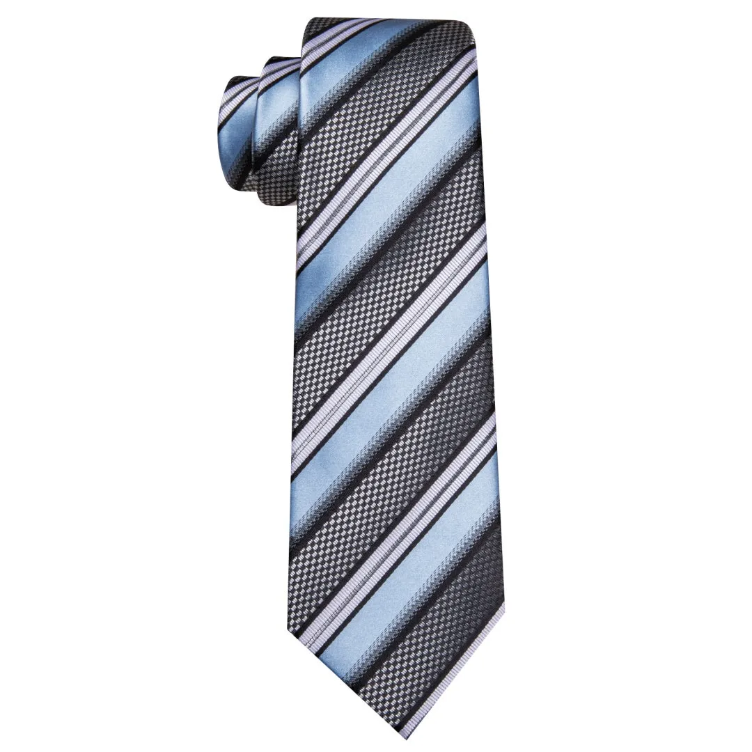 Barry. Wang Men's Carolina Blue BlackWhite Striped Tie Pocket Square Cufflinks Set sold by Barrywang product image thumbnail 5