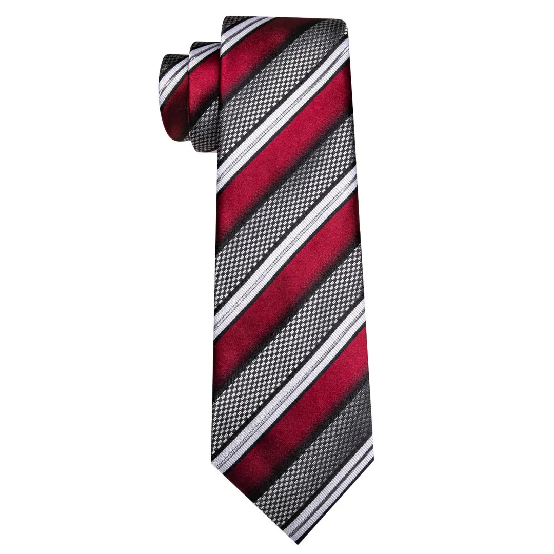 Barry. Wang Men's Red and Grey Striped Tie Pocket Square Cufflinks Set sold by Barrywang product image thumbnail 5