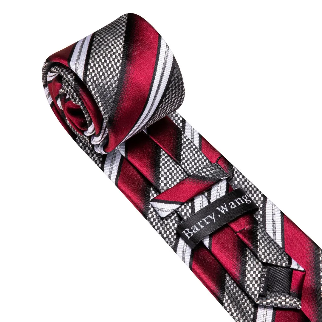 Barry. Wang Men's Red and Grey Striped Tie Pocket Square Cufflinks Set sold by Barrywang product image thumbnail 4