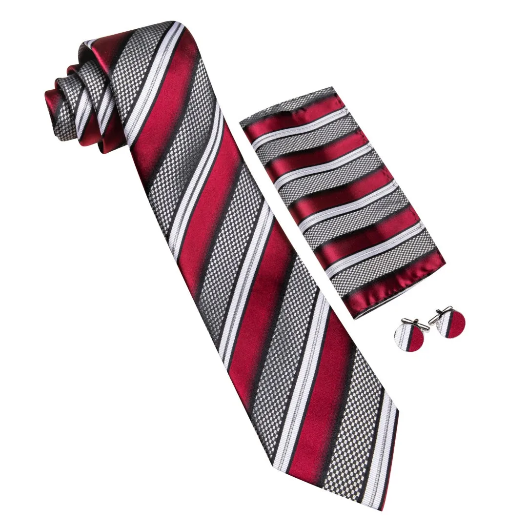 Barry. Wang Men's Red and Grey Striped Tie Pocket Square Cufflinks Set sold by Barrywang product image thumbnail 3