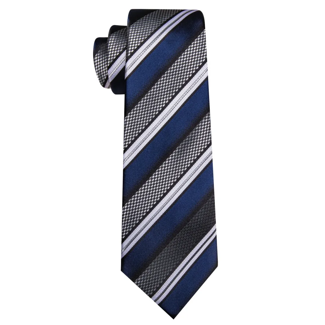 Barry. Wang Men's Navy Blue and Grey Striped Tie Pocket Square Cufflinks Set sold by Barrywang product image thumbnail 5