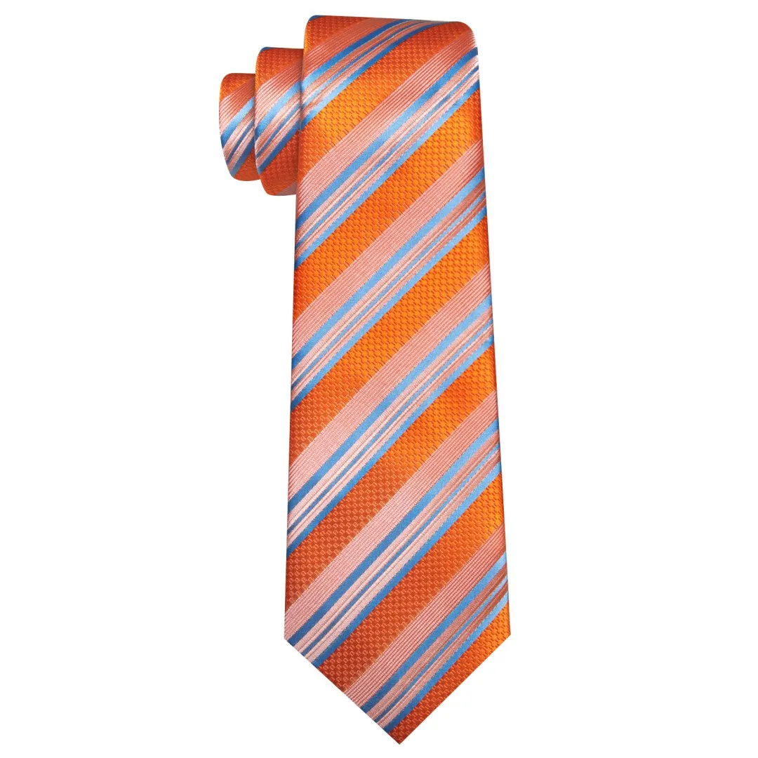 Barry. Wang Men's Orange and Blue Striped Tie and Pocket Square Cuffinks Set sold by Barrywang product image thumbnail 5