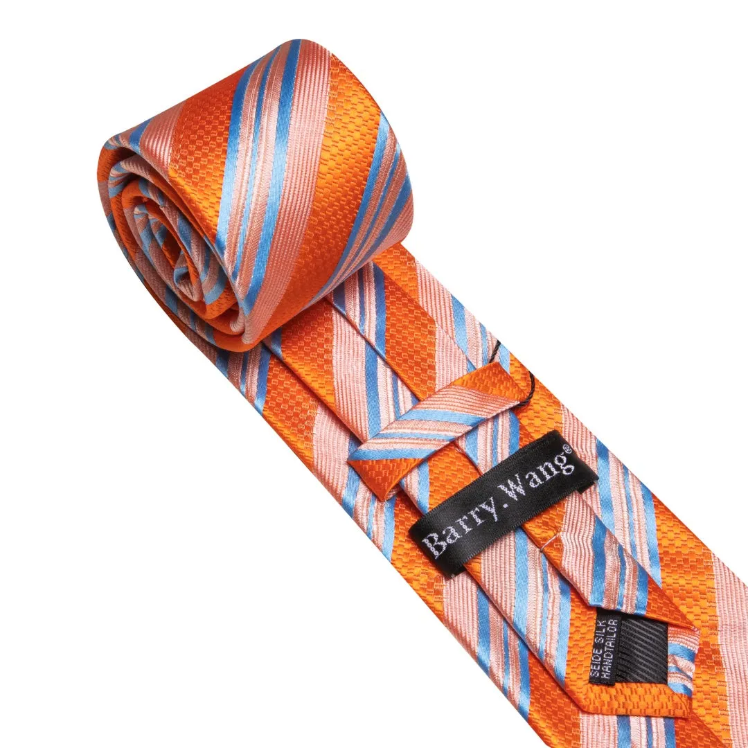 Barry. Wang Men's Orange and Blue Striped Tie and Pocket Square Cuffinks Set sold by Barrywang product image thumbnail 4