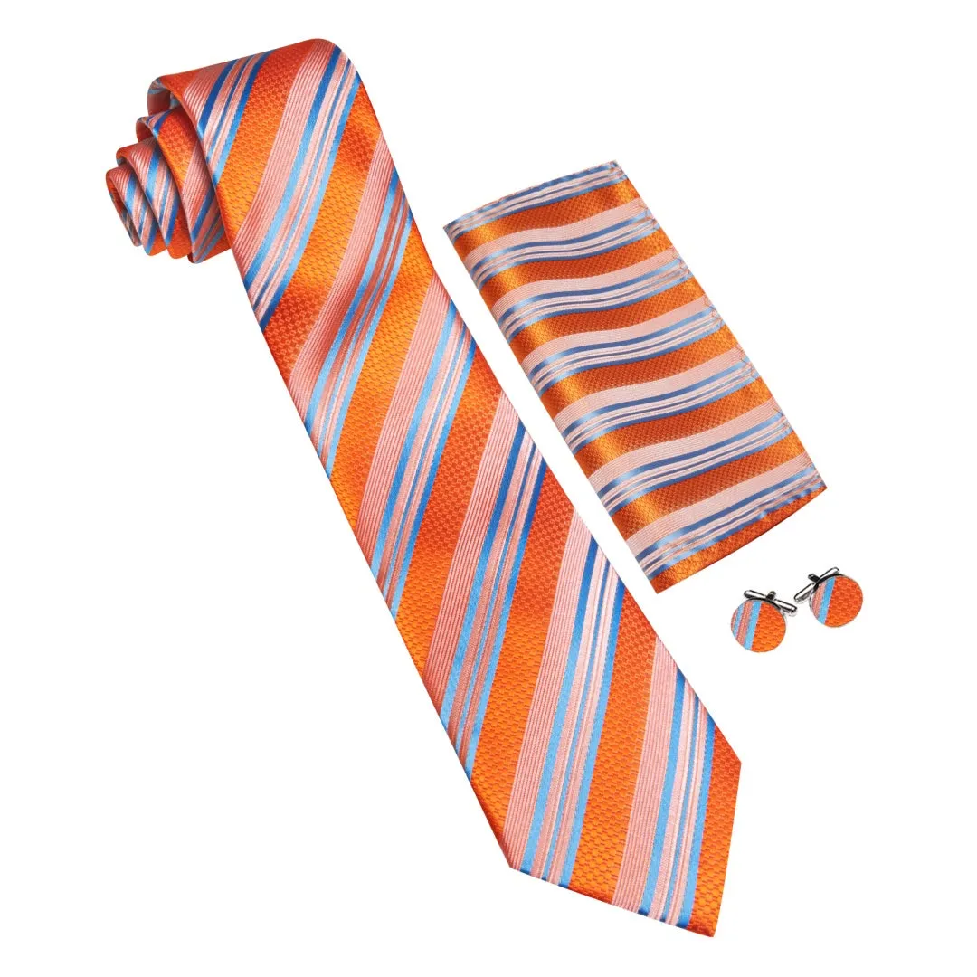 Barry. Wang Men's Orange and Blue Striped Tie and Pocket Square Cuffinks Set sold by Barrywang product image thumbnail 3