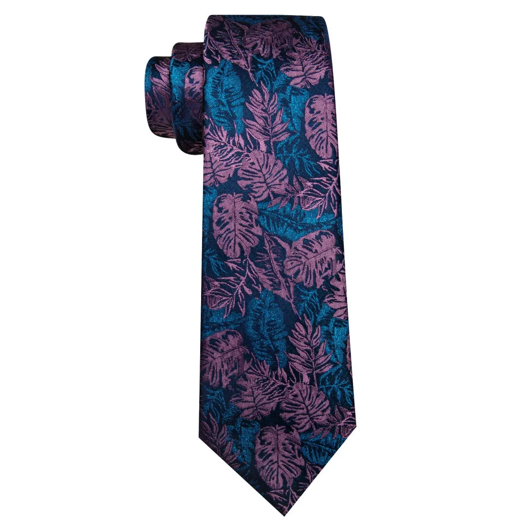 Barry. Wang Men's Floral Tie Pink and Blue Neck Tie Pocket Square Cufflinks Set sold by Barrywang product image thumbnail 5