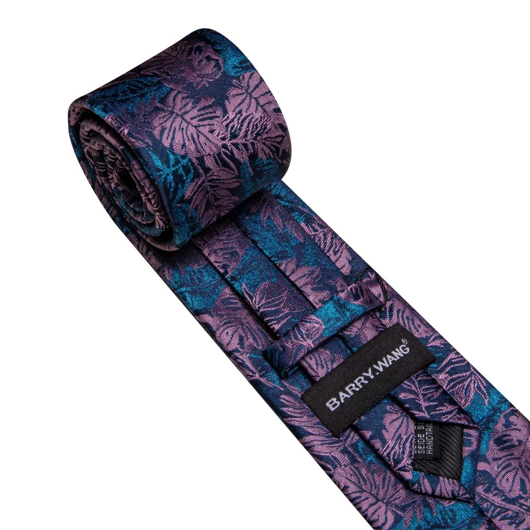 Barry. Wang Men's Floral Tie Pink and Blue Neck Tie Pocket Square Cufflinks Set sold by Barrywang product image thumbnail 4