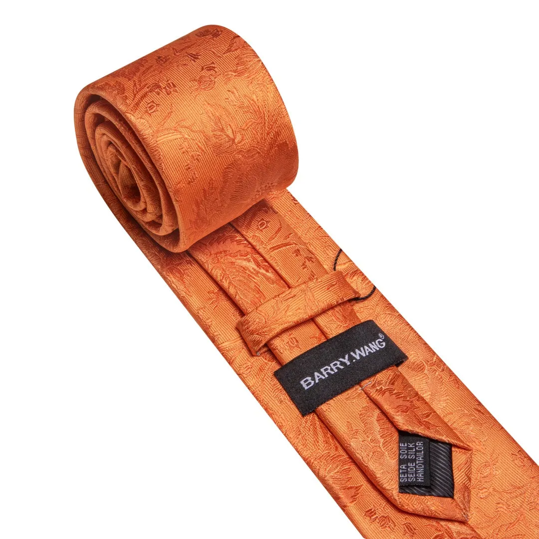 Barry.Wang Men's Dark Orange Tie Floral Designer Necktie Pocket Square Cufflinks Set sold by Barrywang product image thumbnail 4