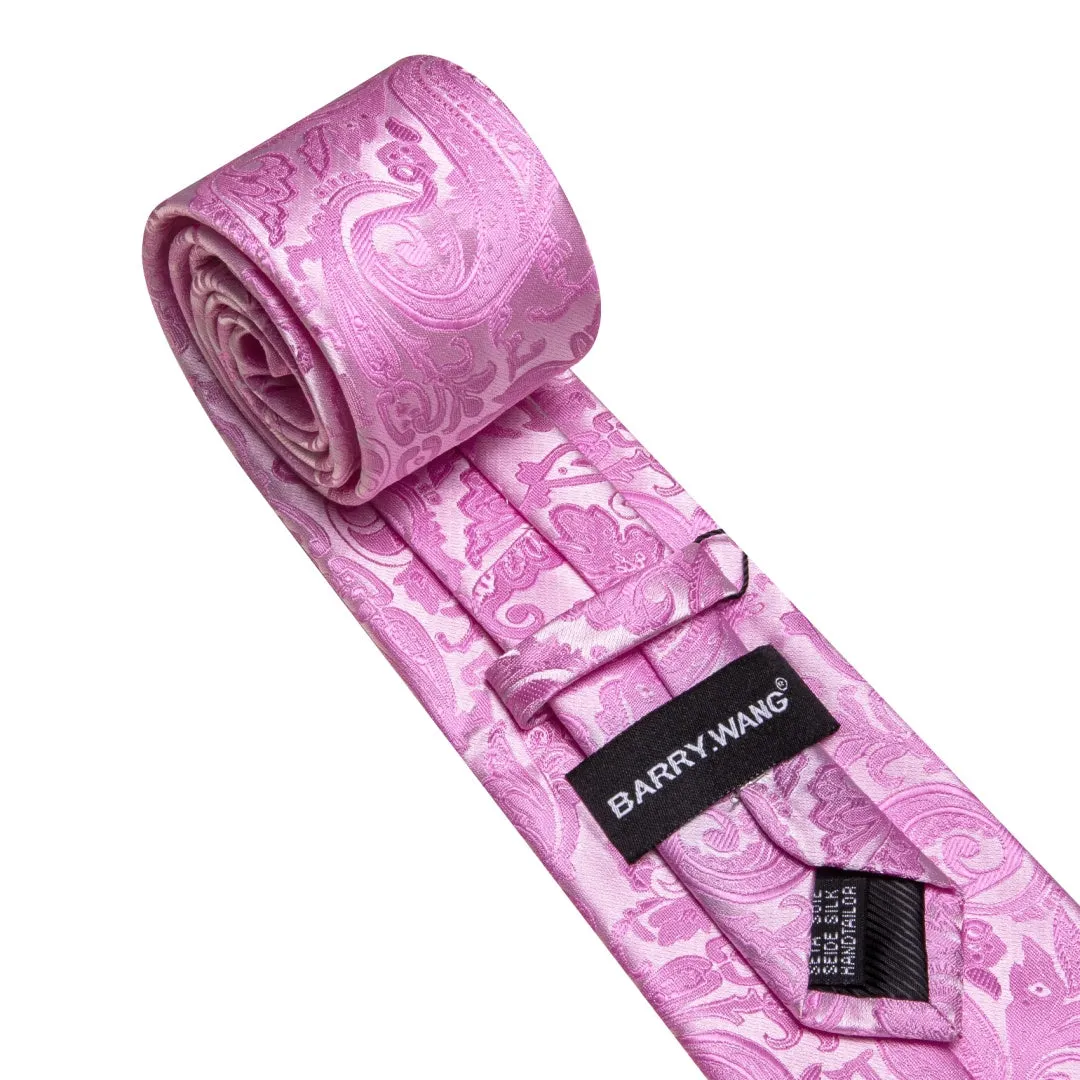 Barry. Wang Hot Pink Mens Tie Silk Paisley Necktie Pocket Square Cufflinks Set sold by Barrywang product image thumbnail 3