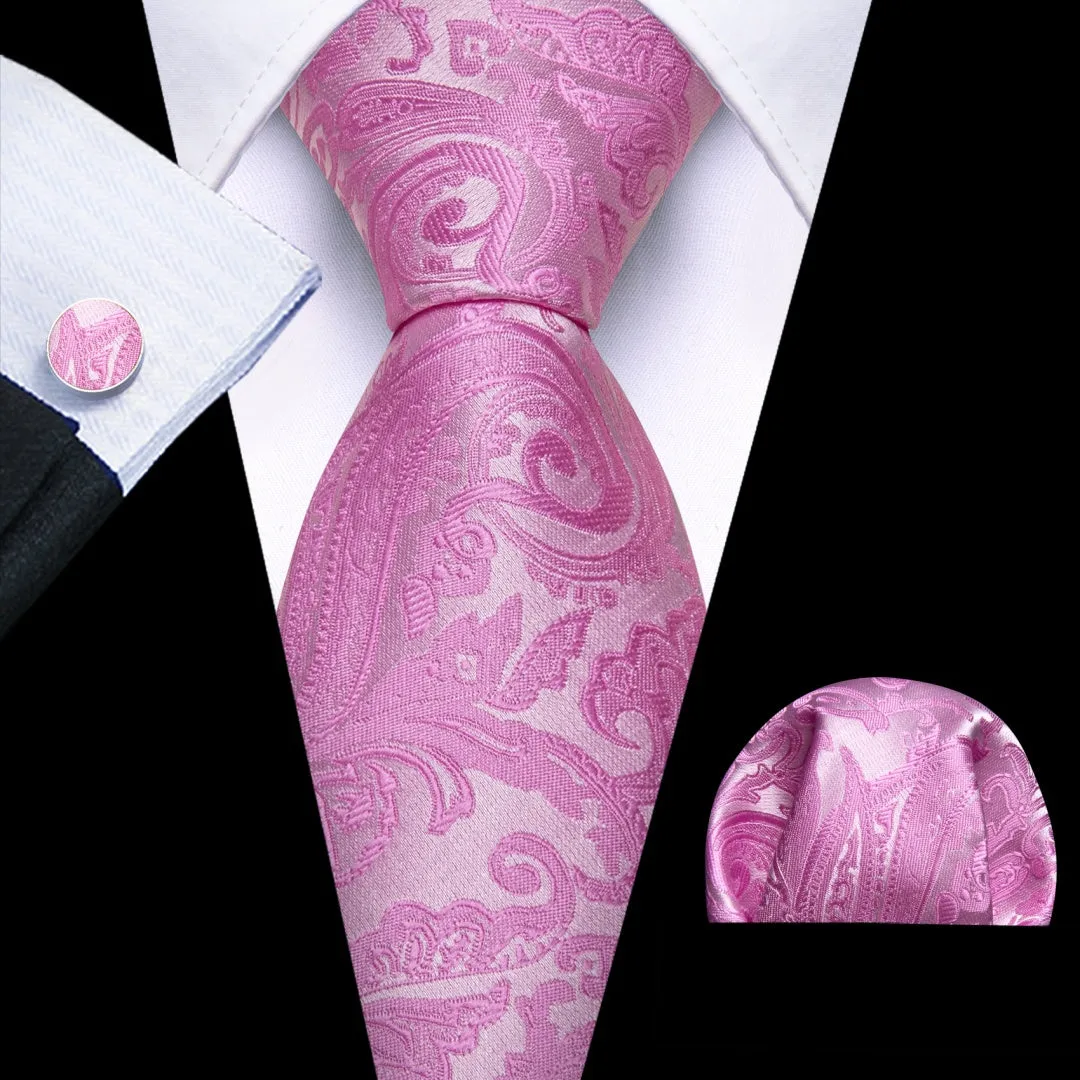 Barry. Wang Hot Pink Mens Tie Silk Paisley Necktie Pocket Square Cufflinks Set sold by Barrywang