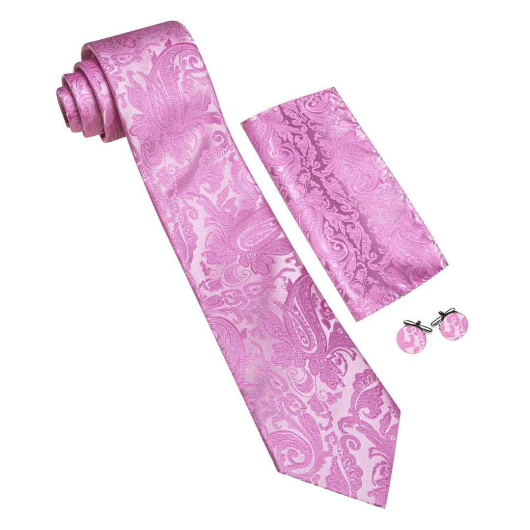Barry. Wang Hot Pink Mens Tie Silk Paisley Necktie Pocket Square Cufflinks Set sold by Barrywang product image thumbnail 4