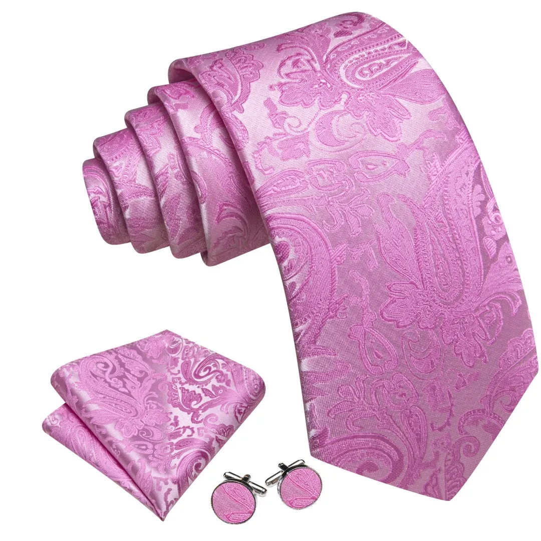 Barry. Wang Hot Pink Mens Tie Silk Paisley Necktie Pocket Square Cufflinks Set sold by Barrywang product image thumbnail 2