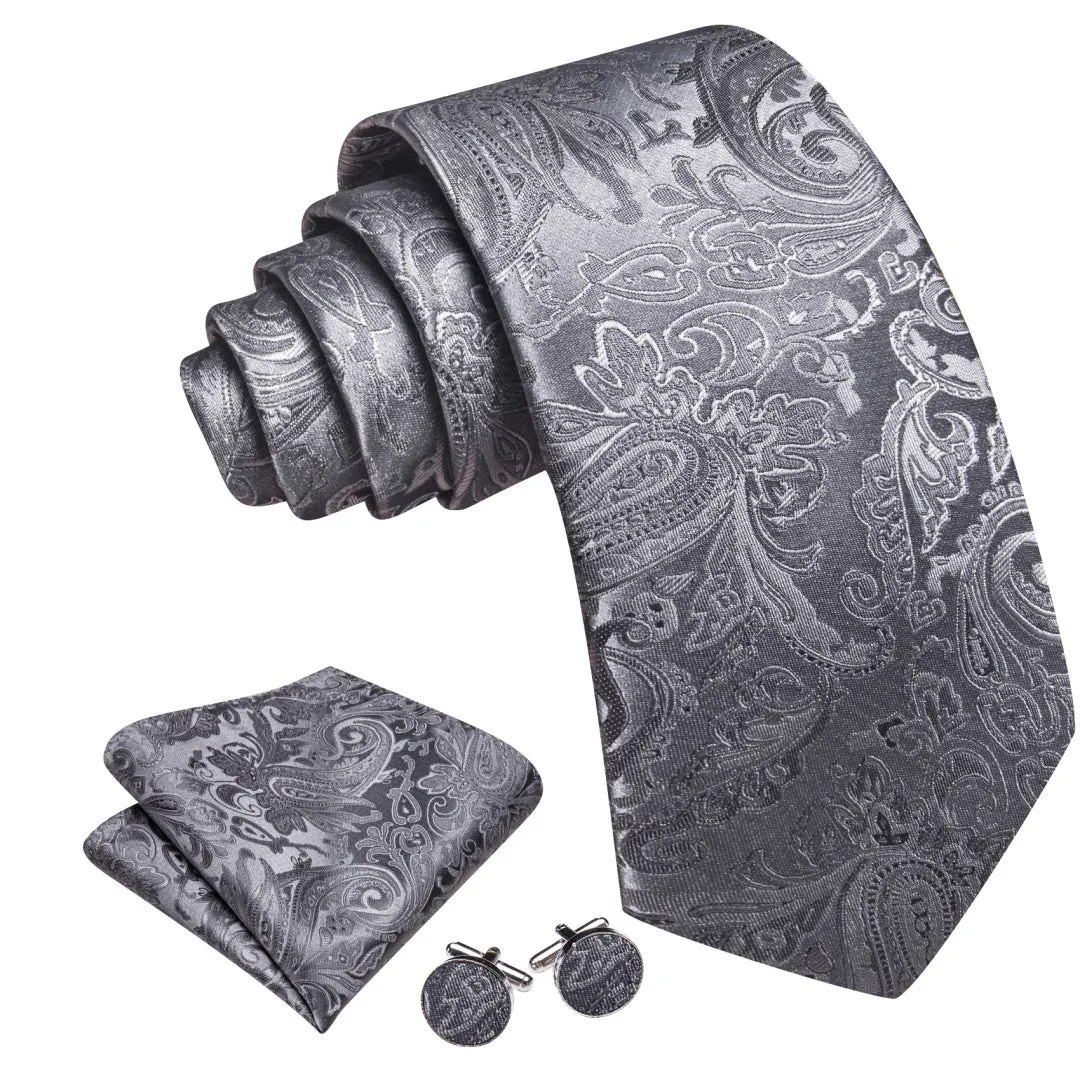 Barry. Wang Mens Sonic Silver Tie Floral Pocket Square Cufflinks Set sold by Barrywang product image thumbnail 2