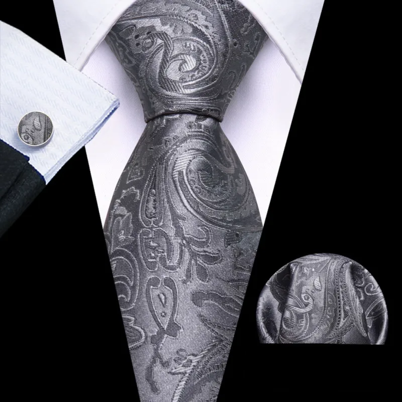 Barry.Wang Mens Sonic Silver Tie Floral Pocket Square Cufflinks Set sold by Barrywang