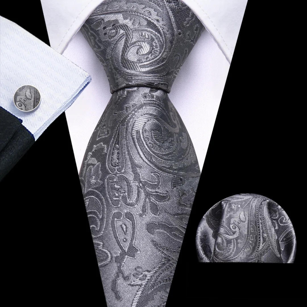 Barry. Wang Mens Sonic Silver Tie Floral Pocket Square Cufflinks Set sold by Barrywang