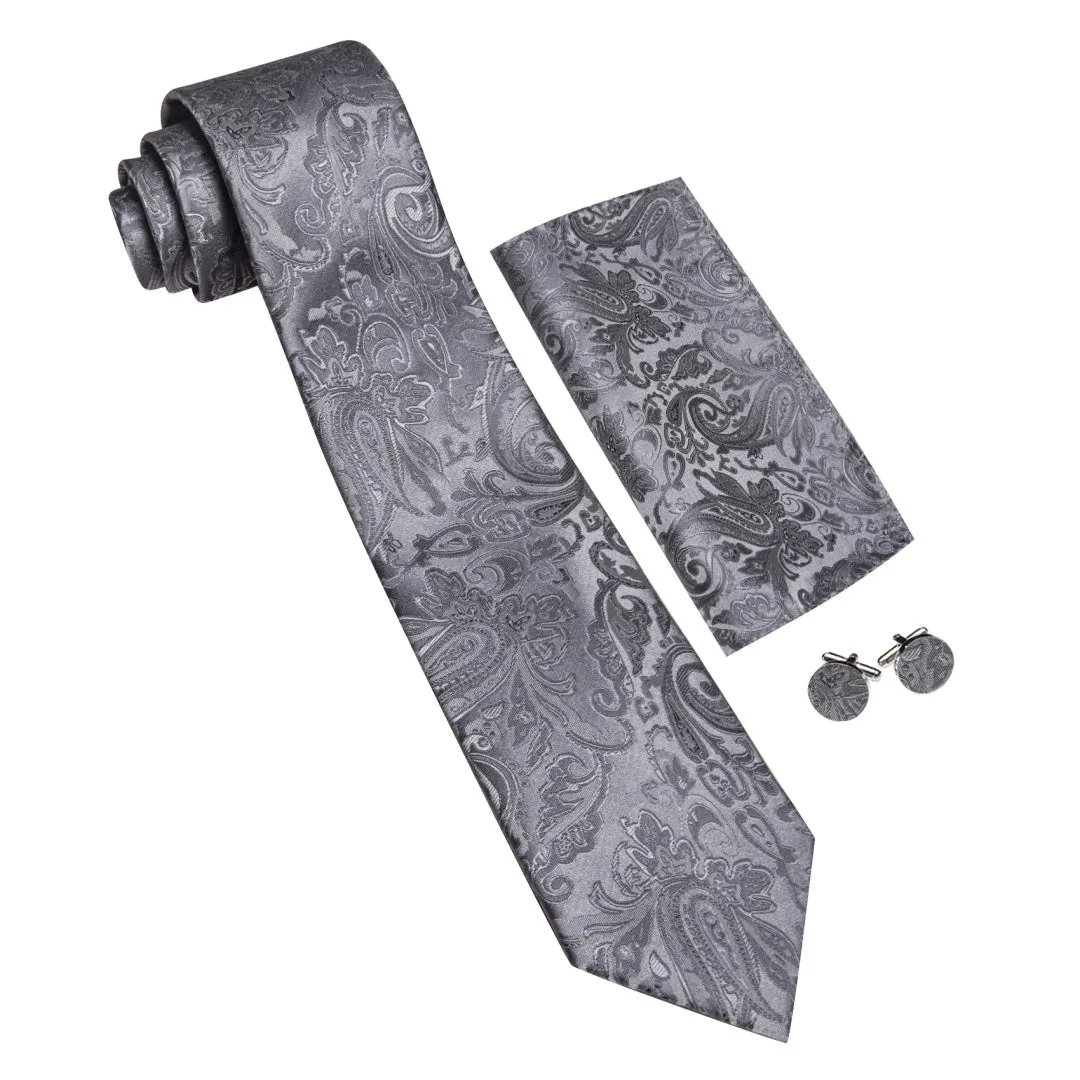 Barry. Wang Mens Sonic Silver Tie Floral Pocket Square Cufflinks Set sold by Barrywang product image thumbnail 4