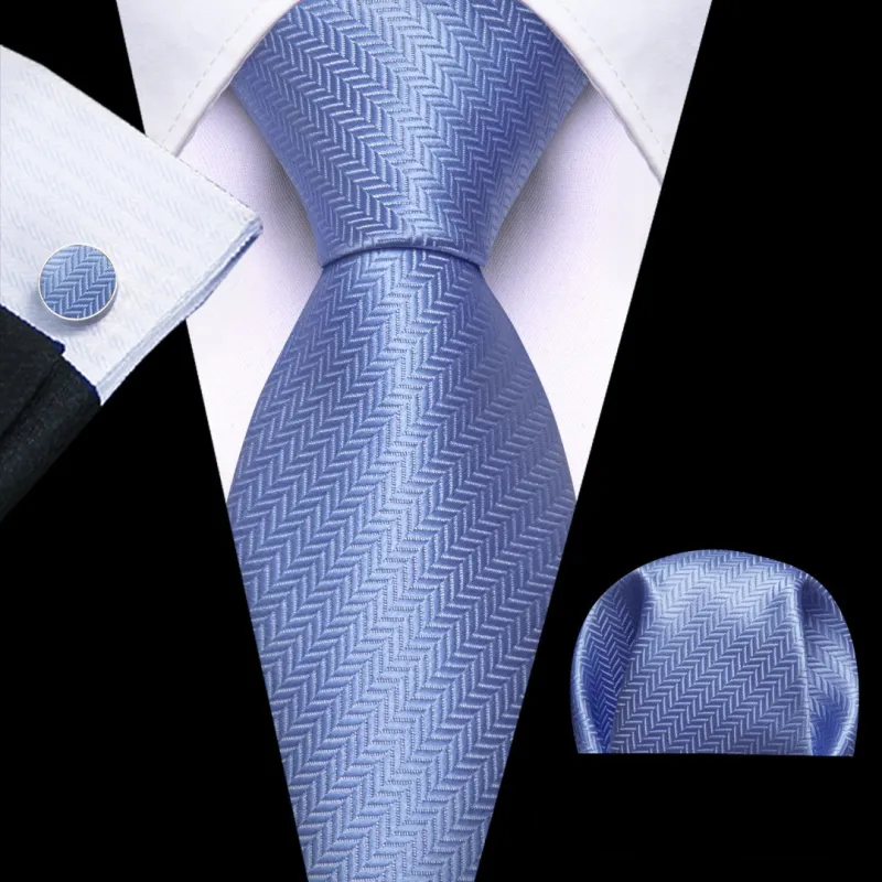 Barry.Wang Men's Royal Blue Tie Solid Blue Necktie Pocket Square Cufflinks Set sold by Barrywang