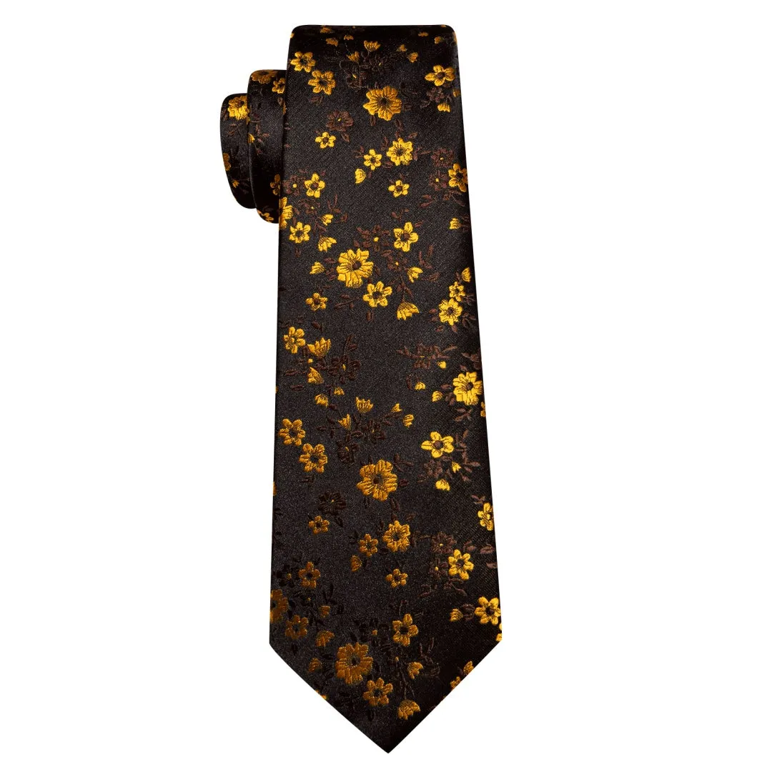 Barry. Wang Men's Dark Lava and Yellow Floral Tie for Men Silk Necktie Set sold by Barrywang product image thumbnail 5