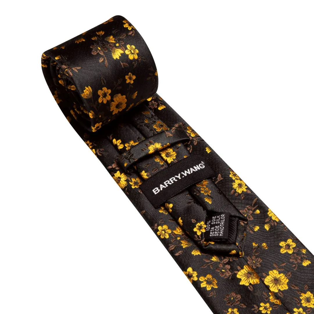 Barry. Wang Men's Dark Lava and Yellow Floral Tie for Men Silk Necktie Set sold by Barrywang product image thumbnail 3